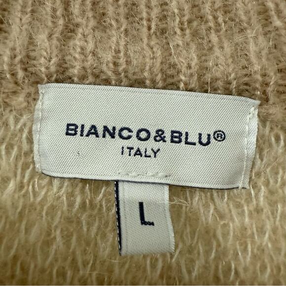 Bianco & Blu Italy Large Tan Cream Checkered Mohair Wool Blend Sweater Pullover - Picture 2 of 4
